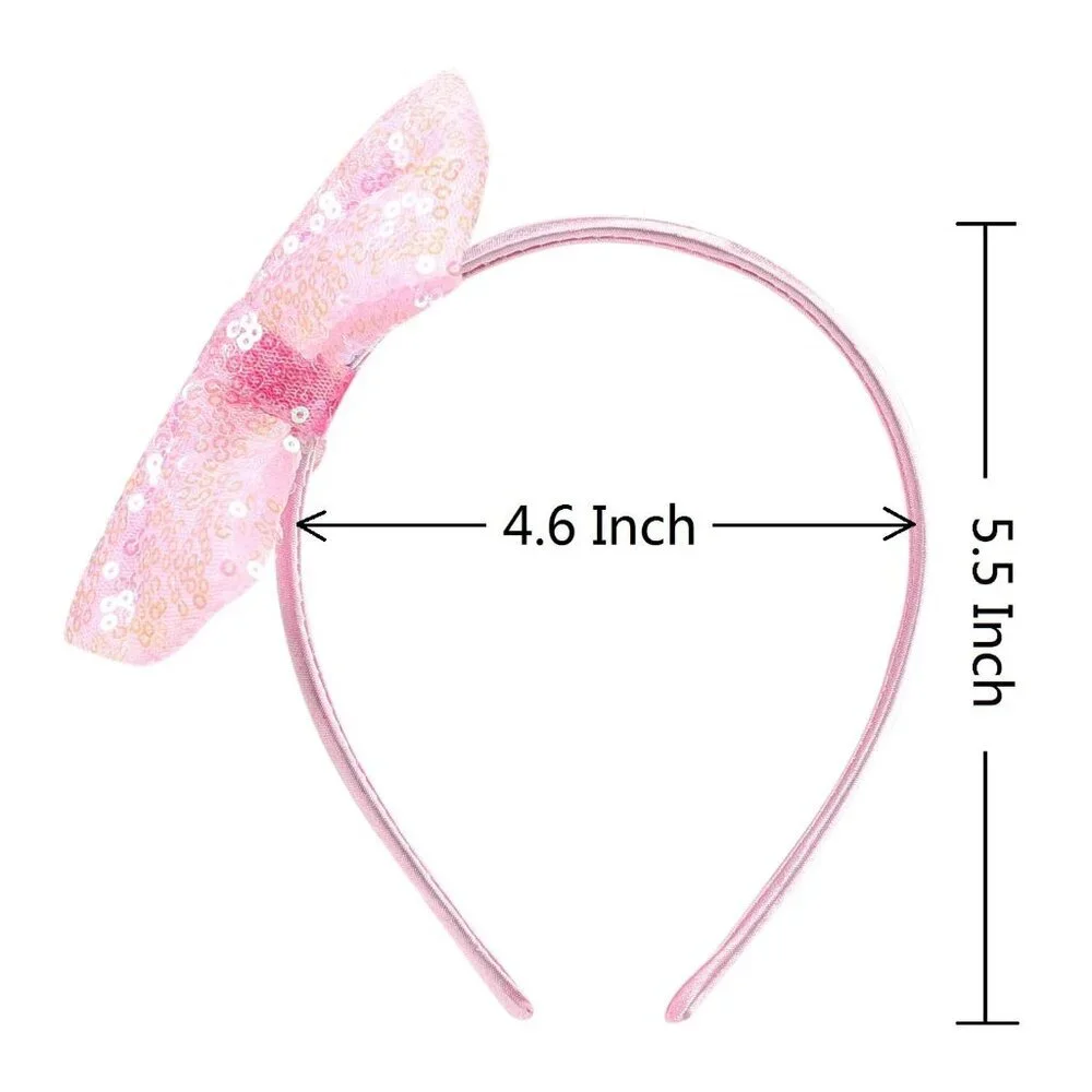 Love Fairy 4.3-Inch Sparkly Sequin Bow Tie Headbands - Boutique Ribbon Bows for